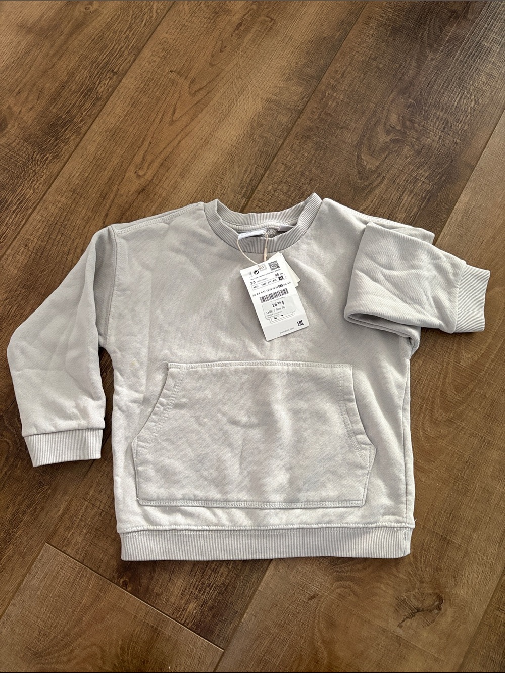 Zara Kids Light Gray Crewneck Sweatshirt with Kangaroo Pocket